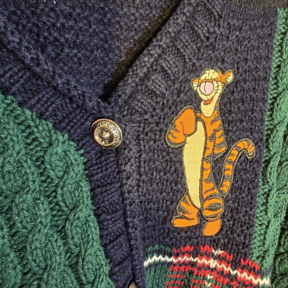 Vintage Disney Store Winnie The Pooh Tigger Piglet Patchwork Cable Knit Cardigan - Picture 5 of 6